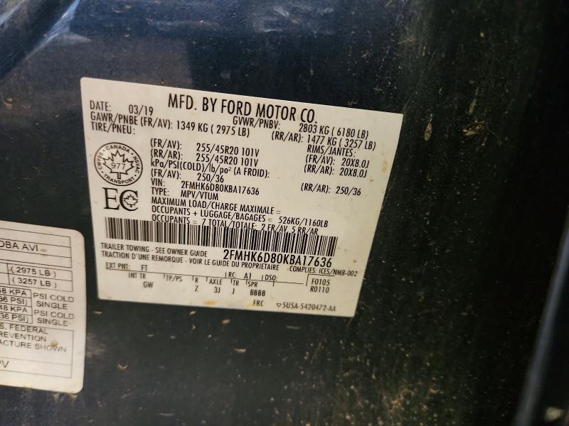 61856326 :رقم المزاد ، 2FMHK6D80KBA17636 vin ، 2019 Ford Flex مزاد بيع