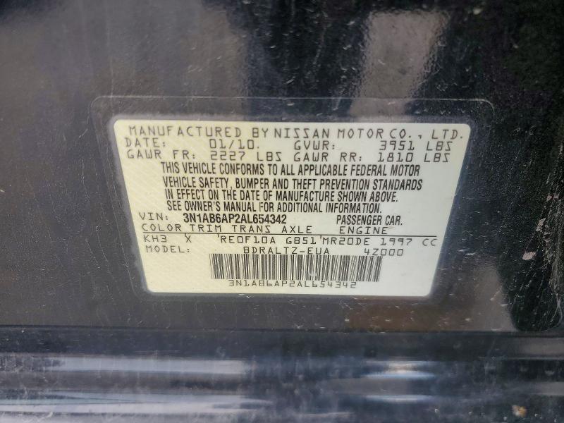 2010 Nissan Sentra მანქანა იყიდება აუქციონზე, vin: 3N1AB6AP2AL654342, აუქციონის ნომერი: 61184156