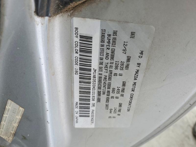1999 Mazda Mx-5 Miata მანქანა იყიდება აუქციონზე, vin: JM1NB3533X0101838, აუქციონის ნომერი: 62040846
