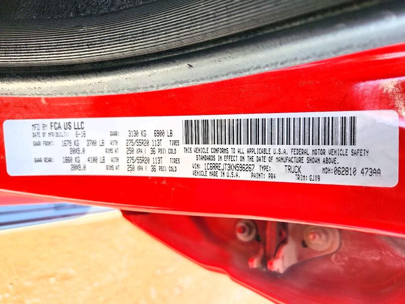 61883216 :رقم المزاد ، 1C6RREJT3KN596267 vin ، 2019 Ram 1500 مزاد بيع
