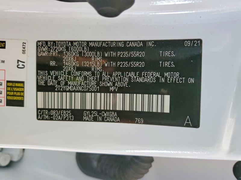 2022 Lexus Rx მანქანა იყიდება აუქციონზე, vin: 2T2YGMDAXNC075001, აუქციონის ნომერი: 62995026
