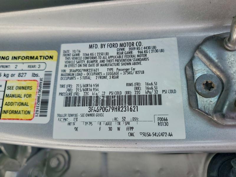 Aukcja sprzedaży 2017 Ford Fusion, vin: 3FA6P0G79HR231621, numer aukcji: 59627836