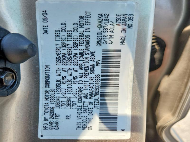 Aukcja sprzedaży 2005 Toyota 4runner, vin: JTEZU17R050048686, numer aukcji: 61996486