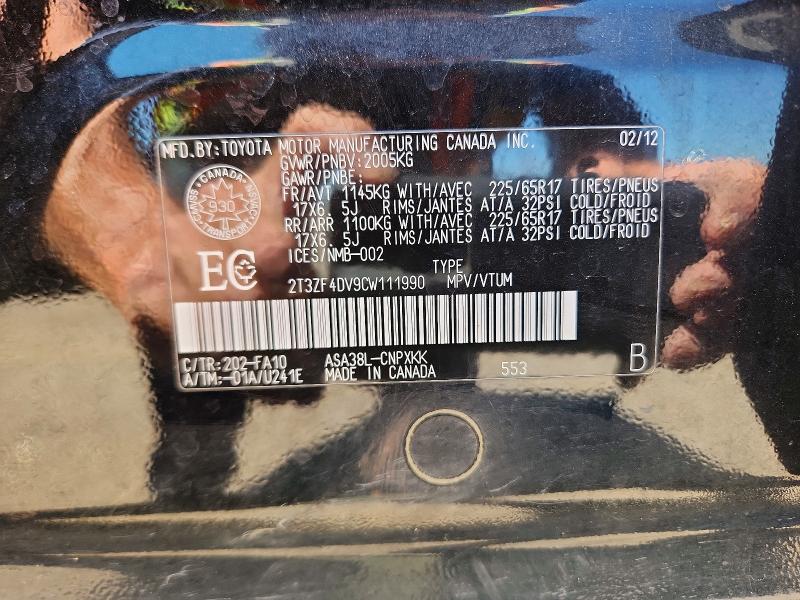 60394206 :رقم المزاد ، 2T3ZF4DV9CW111990 vin ، 2012 Toyota Rav4 مزاد بيع