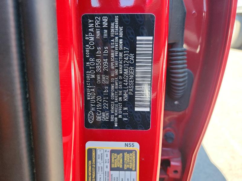 60179596 :رقم المزاد ، KMHLL4AG9MU124317 vin ، 2021 Hyundai Elantra مزاد بيع