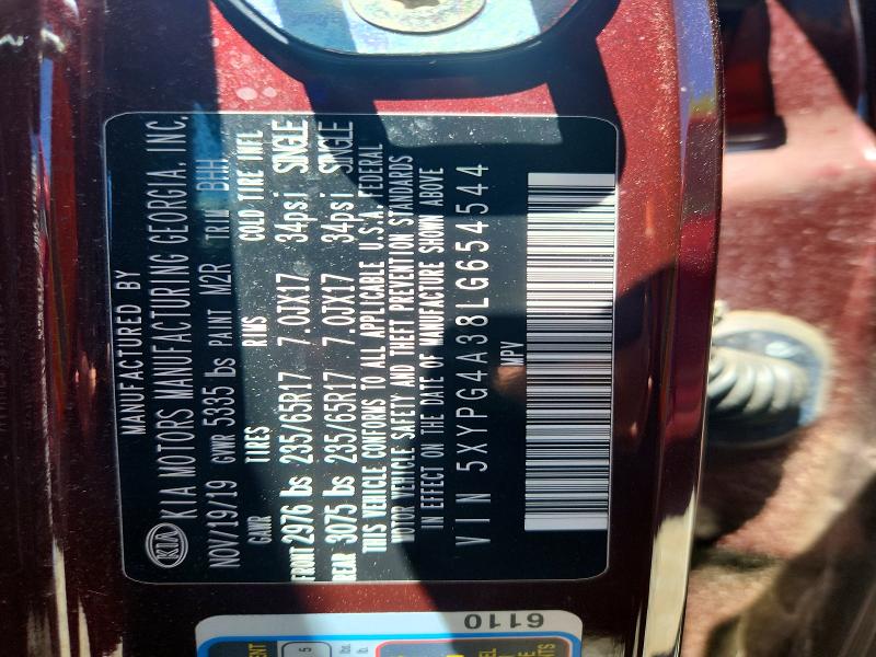 62357716 :رقم المزاد ، 5XYPG4A38LG654544 vin ، 2020 Kia Sorento مزاد بيع