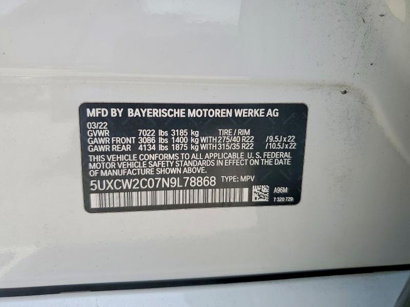 Продаж на аукціоні авто 2022 Bmw X7, vin: 5UXCW2C07N9L78868, номер лоту: 62101176