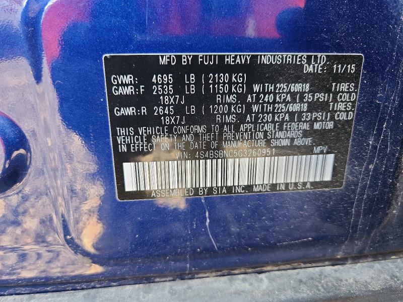 60200726 :رقم المزاد ، 4S4BSBNC5G3260951 vin ، 2016 Subaru Outback مزاد بيع