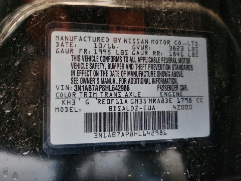 2017 Nissan Sentra მანქანა იყიდება აუქციონზე, vin: 3N1AB7AP8HL642986, აუქციონის ნომერი: 61866106