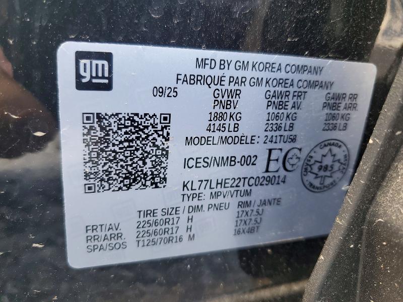 Aukcja sprzedaży 2026 Chevrolet Trax, vin: KL77LHE22TC029014, numer aukcji: 60168776