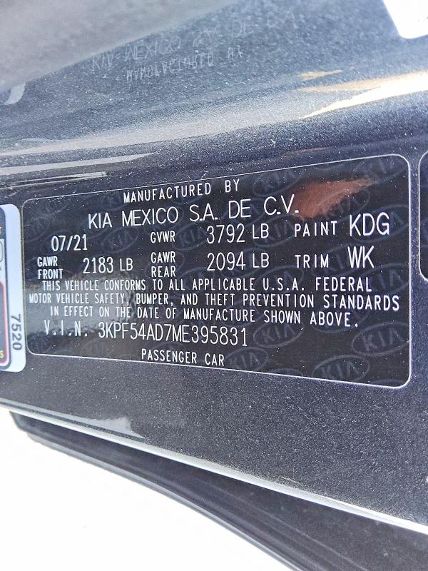 Aukcja sprzedaży 2021 Kia Forte, vin: 3KPF54AD7ME395831, numer aukcji: 60147206
