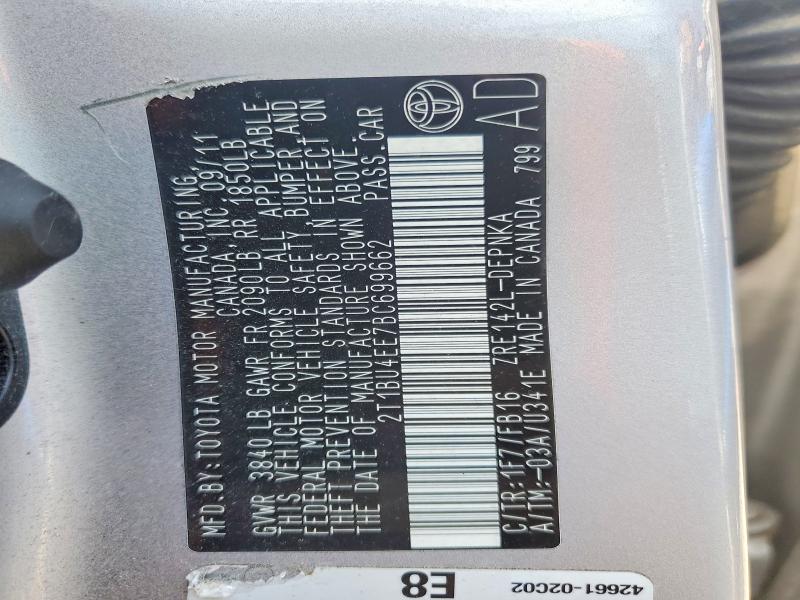 60156166 :رقم المزاد ، 2T1BU4EE7BC699662 vin ، 2011 Toyota Corolla مزاد بيع