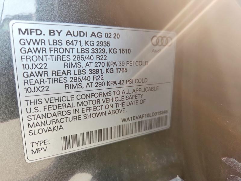 Aukcja sprzedaży 2020 Audi Q8, vin: WA1EVAF10LD019345, numer aukcji: 61601116