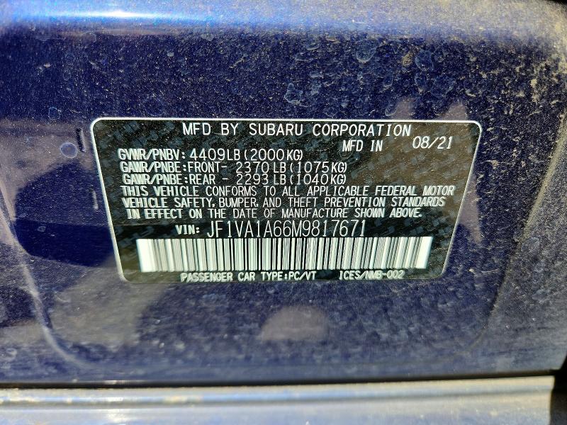 62533866 :رقم المزاد ، JF1VA1A66M9817671 vin ، 2021 Subaru Wrx مزاد بيع