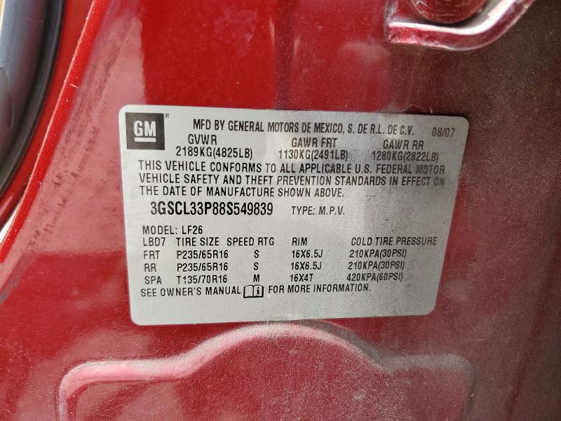 Aukcja sprzedaży 2008 Saturn Vue, vin: 3GSCL33P88S549839, numer aukcji: 61779486