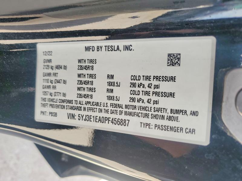 60765536 :رقم المزاد ، 5YJ3E1EA0PF456887 vin ، 2023 Tesla Model 3 مزاد بيع