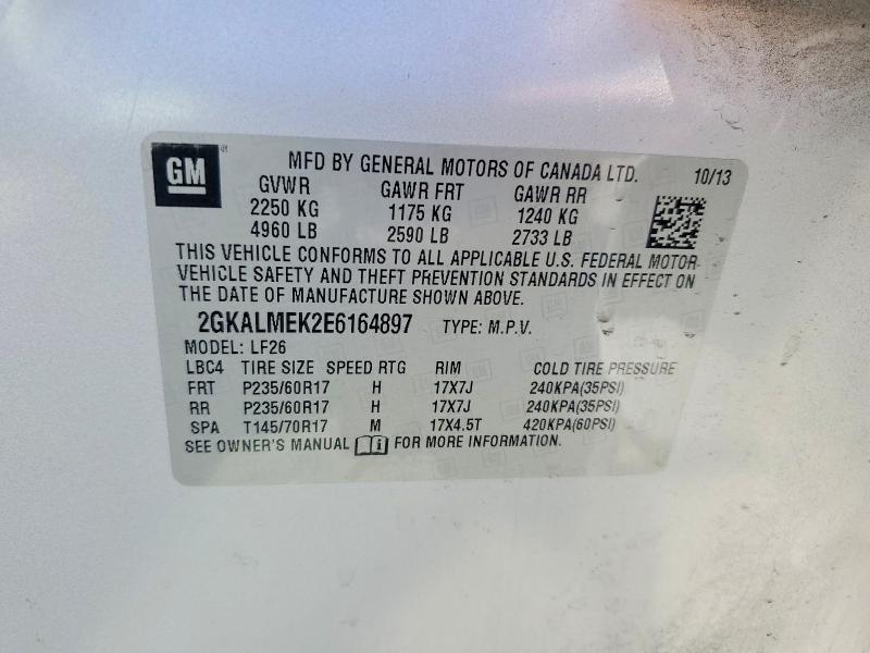 Aukcja sprzedaży 2014 Gmc Terrain, vin: 2GKALMEK2E6164897, numer aukcji: 63253696