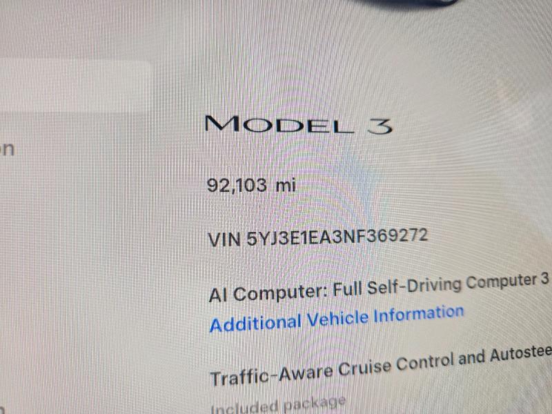 Продаж на аукціоні авто 2022 Tesla Model 3, vin: 5YJ3E1EA3NF369272, номер лоту: 59585866