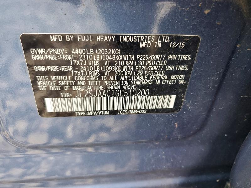 63013046 :رقم المزاد ، JF2SJAAC1GH510200 vin ، 2016 Subaru Forester مزاد بيع