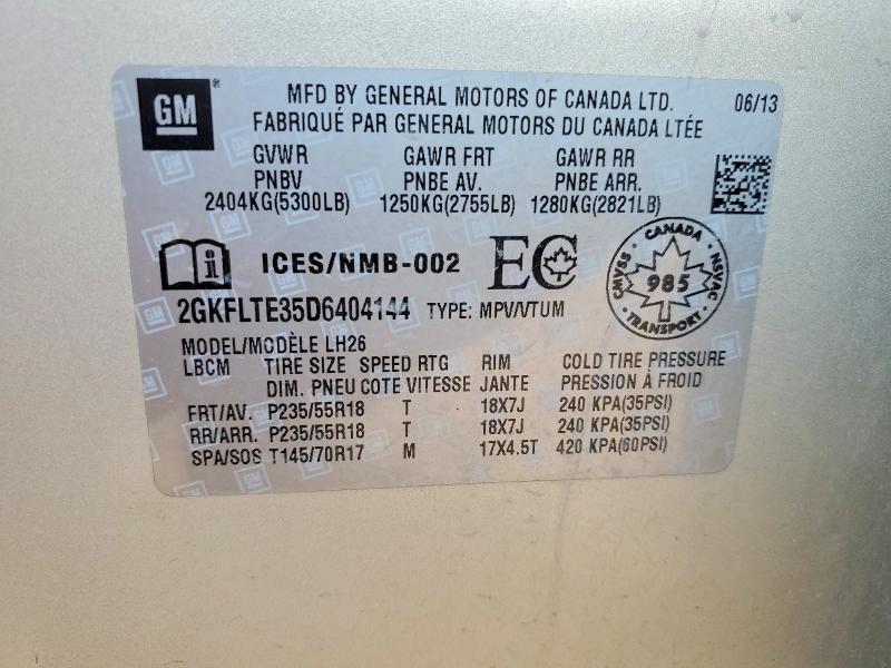 Aukcja sprzedaży 2013 Gmc Terrain, vin: 2GKFLTE35D6404144, numer aukcji: 62889506