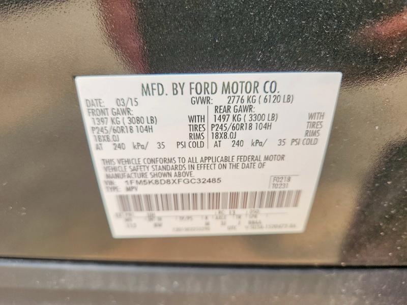 Продаж на аукціоні авто 2015 Ford Explorer, vin: 1FM5K8D8XFGC32485, номер лоту: 60793656