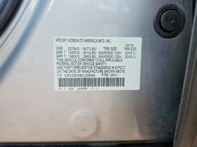 Aukcja sprzedaży 2019 Acura Mdx, vin: 5J8YD4H58KL005948, numer aukcji: 59877536