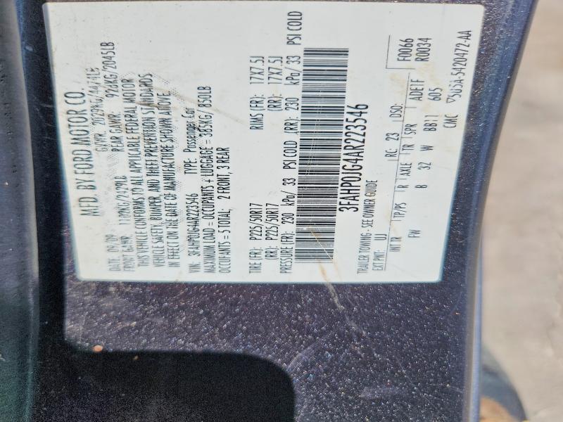 62714956 :رقم المزاد ، 3FAHP0JG4AR223546 vin ، 2010 Ford Fusion مزاد بيع