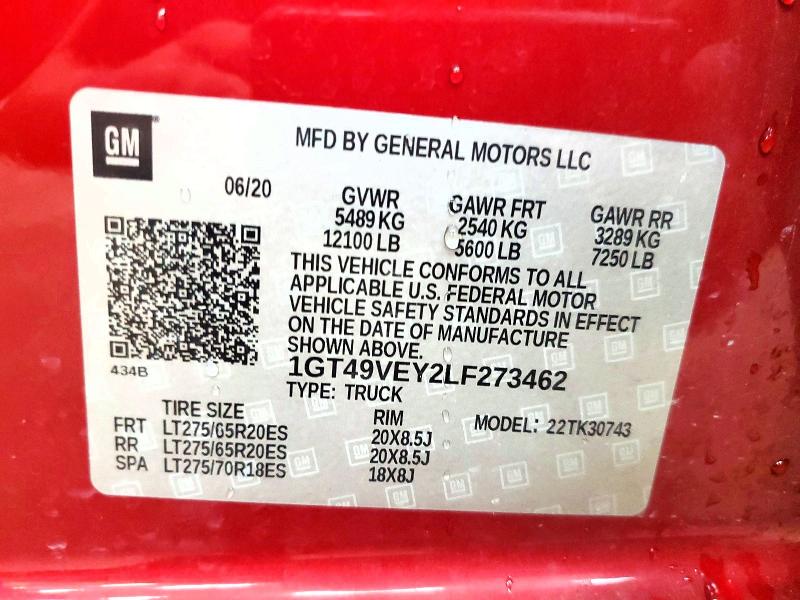 Продажа на аукционе авто 2020 Gmc Sierra, vin: 1GT49VEY2LF273462, номер лота: 62093016