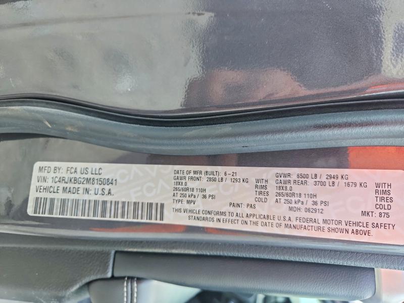 Продаж на аукціоні авто 2021 Jeep Grand Cherokee, vin: 1C4RJKBG2M8150841, номер лоту: 61713766