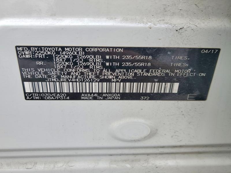 2017 Toyota Rav4 Hv მანქანა იყიდება აუქციონზე, vin: JTMDJREV4HD126129, აუქციონის ნომერი: 60828096