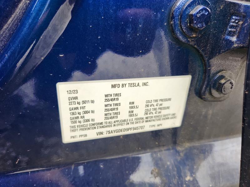 60064996 :رقم المزاد ، 7SAYGDED9PF945707 vin ، 2023 Tesla Model Y مزاد بيع