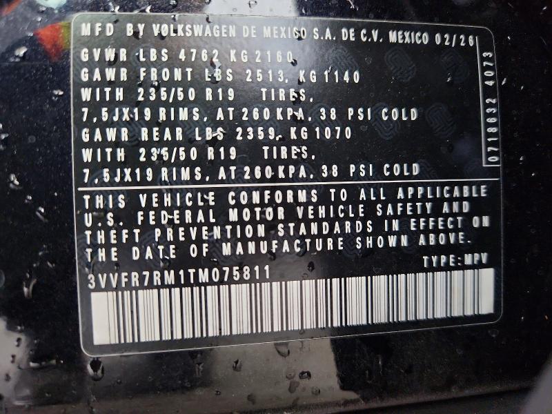 62761086 :رقم المزاد ، 3VVFR7RM1TM075811 vin ، 2026 Volkswagen Tiguan مزاد بيع