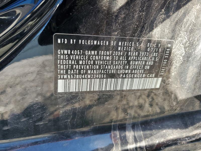 2019 Volkswagen Jetta მანქანა იყიდება აუქციონზე, vin: 3VWN57BU4KM234056, აუქციონის ნომერი: 60090096