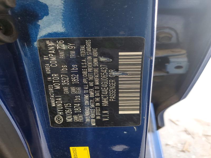 60309566 :رقم المزاد ، KMHCT4AE4GU065437 vin ، 2016 Hyundai Accent مزاد بيع
