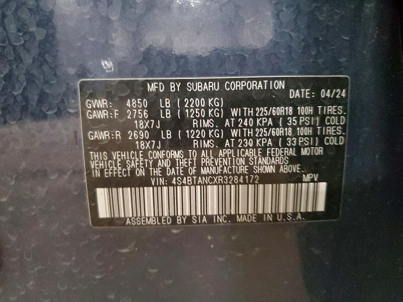 63164556 :رقم المزاد ، 4S4BTANCXR3284172 vin ، 2024 Subaru Outback مزاد بيع