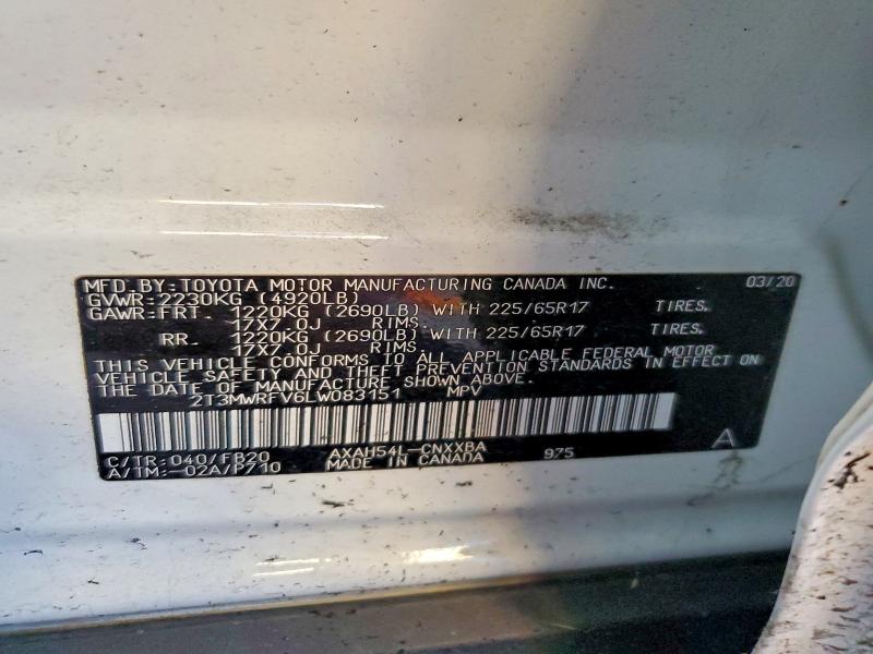 Продаж на аукціоні авто 2020 Toyota Rav4, vin: 2T3MWRFV6LW083151, номер лоту: 60673966
