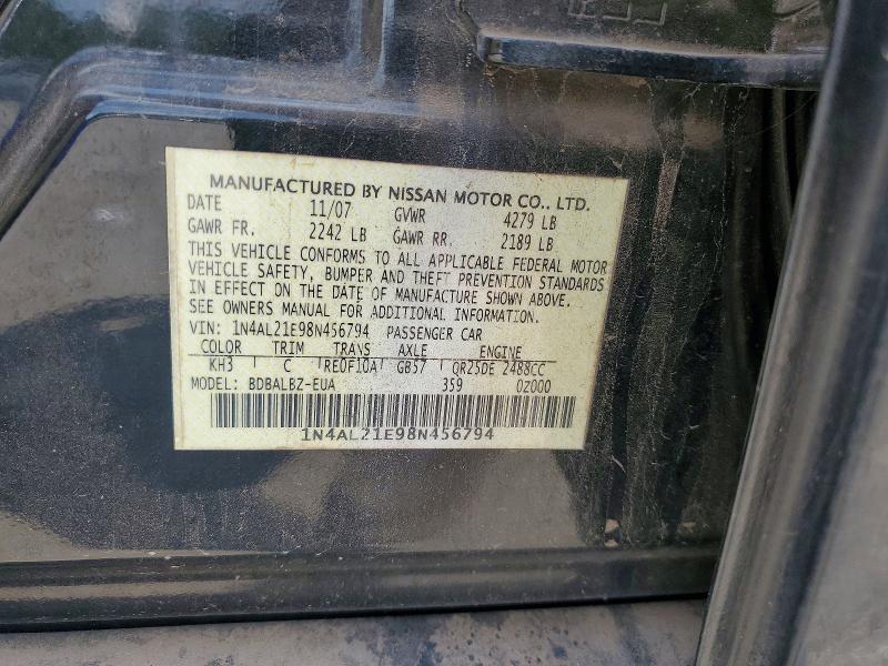 2008 Nissan Altima მანქანა იყიდება აუქციონზე, vin: 1N4AL21E98N456794, აუქციონის ნომერი: 59082676