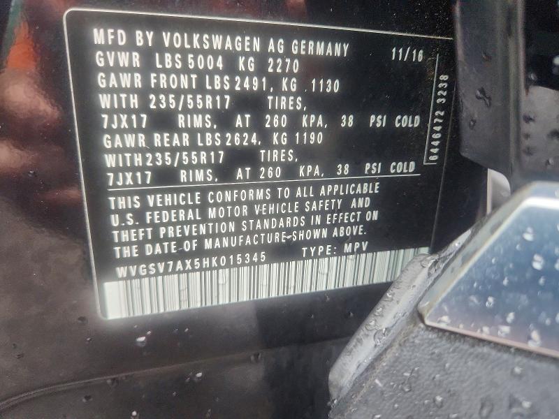 Aukcja sprzedaży 2017 Volkswagen Tiguan, vin: WVGSV7AX5HK015345, numer aukcji: 59254216