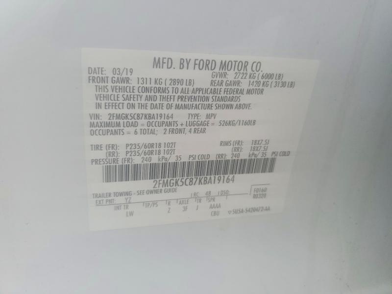 2019 Ford Flex მანქანა იყიდება აუქციონზე, vin: 2FMGK5C87KBA19164, აუქციონის ნომერი: 60256656