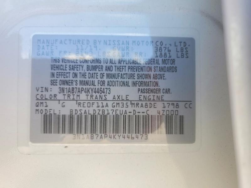 Aukcja sprzedaży 2019 Nissan Sentra, vin: 3N1AB7AP4KY446473, numer aukcji: 61954556