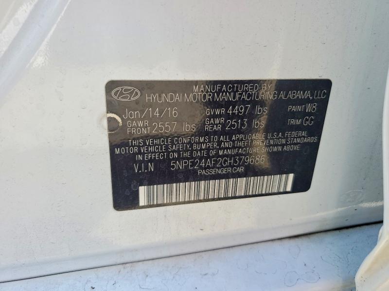 61171376 :رقم المزاد ، 5NPE24AF2GH379686 vin ، 2016 Hyundai Sonata مزاد بيع