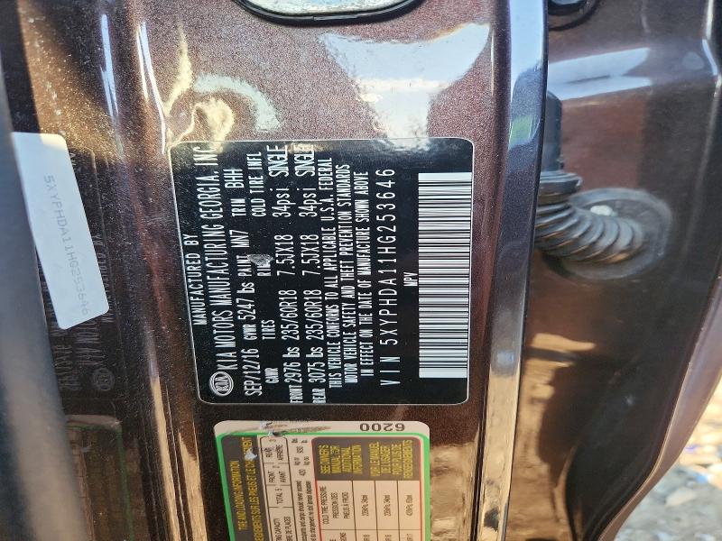 60617346 :رقم المزاد ، 5XYPHDA11HG253646 vin ، 2017 Kia Sorento مزاد بيع