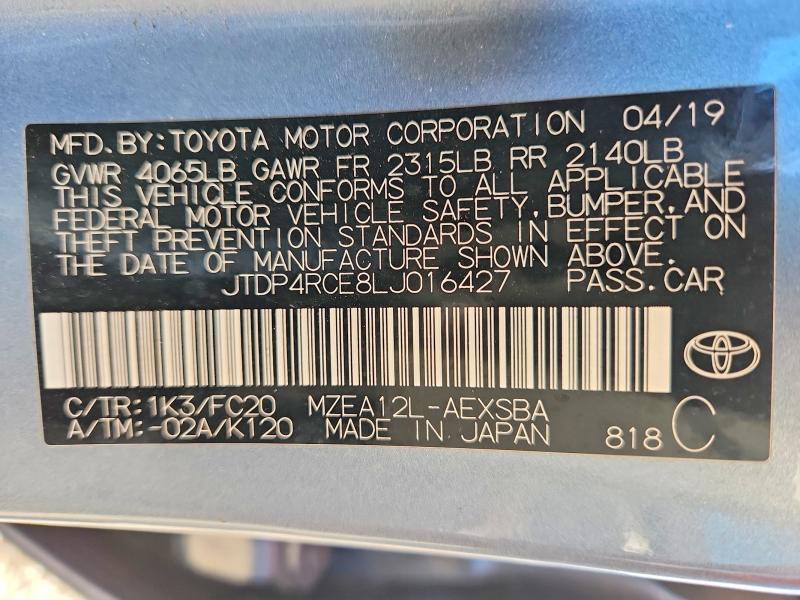 Aukcja sprzedaży 2020 Toyota Corolla, vin: JTDP4RCE8LJ016427, numer aukcji: 85613715