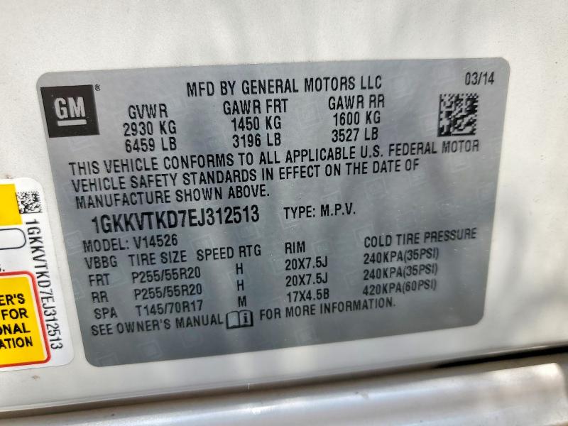 58408976 :رقم المزاد ، 1GKKVTKD7EJ312513 vin ، 2014 Gmc Acadia مزاد بيع