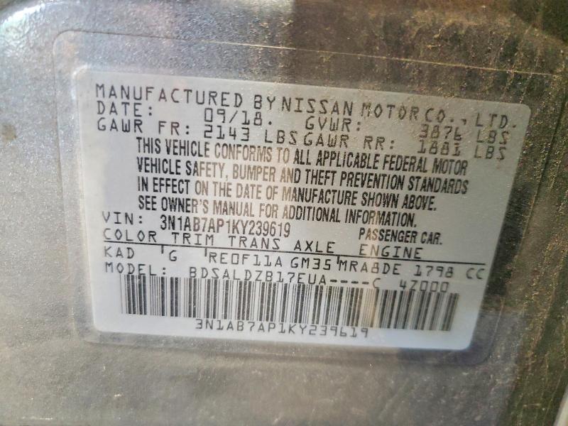 Продаж на аукціоні авто 2019 Nissan Sentra, vin: 3N1AB7AP1KY239619, номер лоту: 62505496