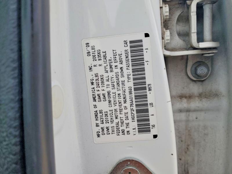 61931976 :رقم المزاد ، 1HGCP2F78AA019840 vin ، 2010 Honda Accord مزاد بيع