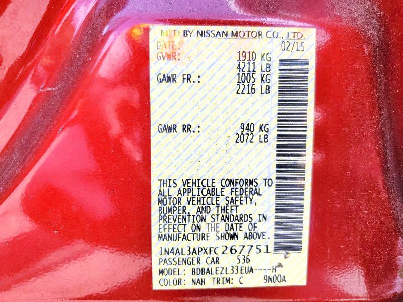 Продаж на аукціоні авто 2015 Nissan Altima, vin: 1N4AL3APXFC267751, номер лоту: 61111046