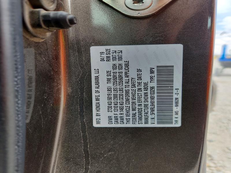 61608916 :رقم المزاد ، 5FNRL6H81KB103296 vin ، 2019 Honda Odyssey مزاد بيع