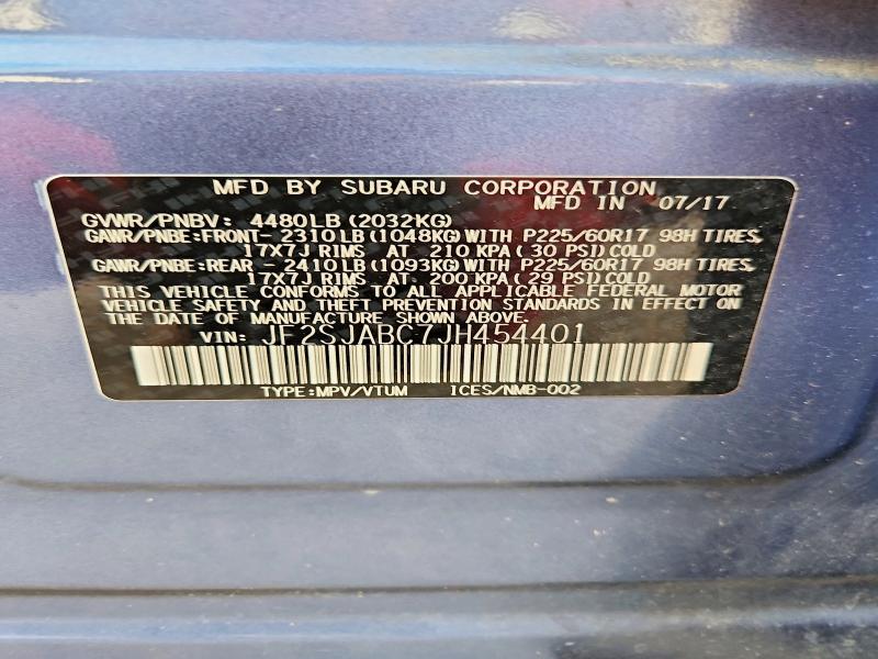 2018 Subaru Forester მანქანა იყიდება აუქციონზე, vin: JF2SJABC7JH454401, აუქციონის ნომერი: 62664136