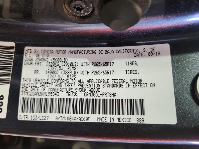 2019 Toyota Tacoma მანქანა იყიდება აუქციონზე, vin: 3TMCZ5AN3KM195943, აუქციონის ნომერი: 61835756